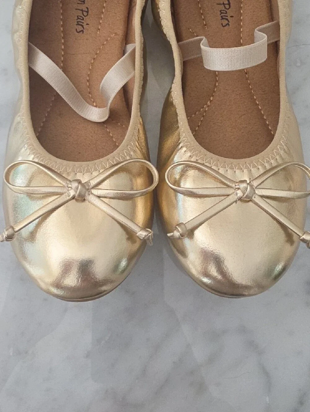 Dream Pairs Girls Metallic Gold Bow Ballet Flats